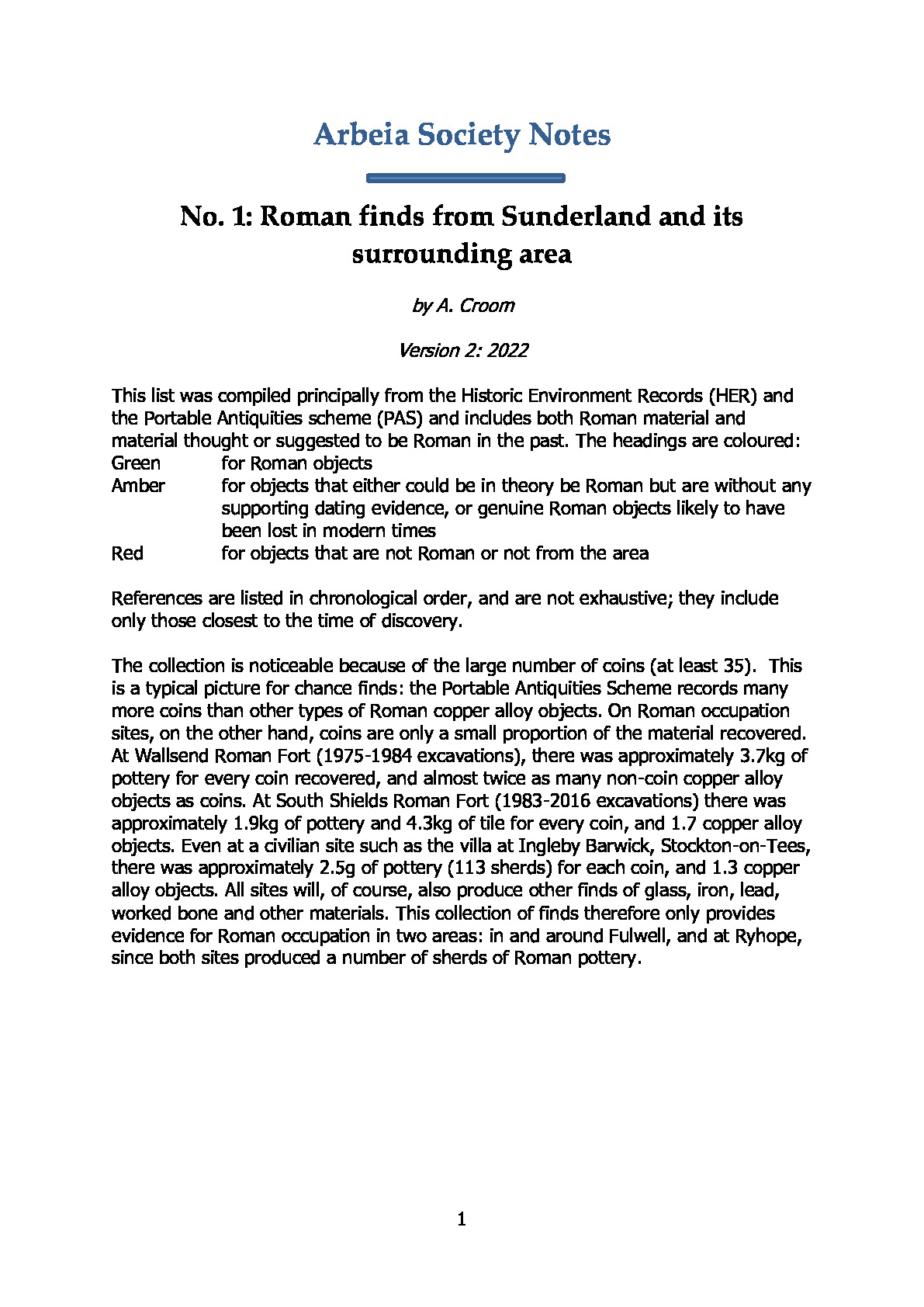 "Roman Finds from Sunderland and its Surrounding Area"  by Alex Croom